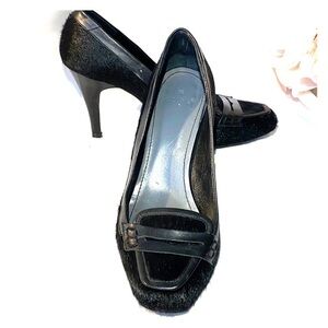 Zara Black Calf Hair Loafer Heels.